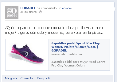 Ficha de producto en Facebook